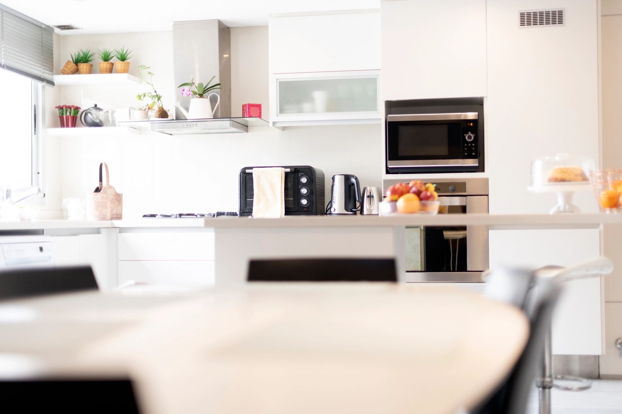 Upscale residential kitchen with elegant countertop finishes